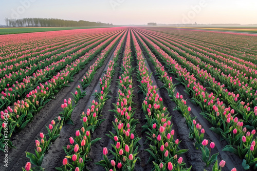 Tulip Field. Showcasing a Magnificent Spring Landscape with the Sprawling Tulip Field Viewed from Above.