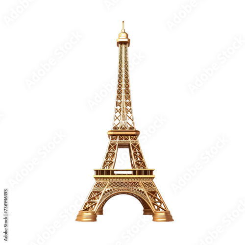 Eiffel tower of paris france in golden color isolated white background 