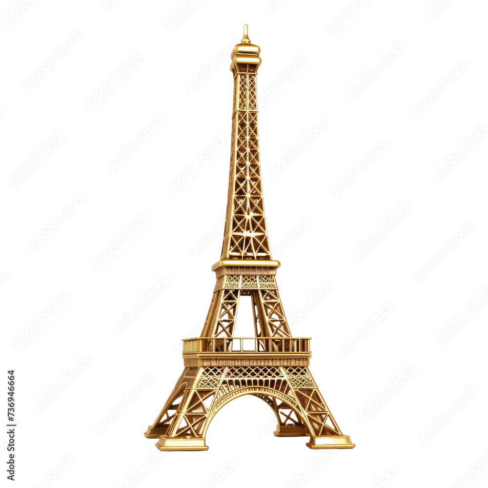 Eiffel tower of paris france in golden color isolated white background 
