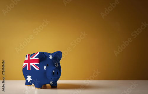 Piggy bank with painting of Australia flag. The problem is in the economy. Economic crisis. Saving money concept.