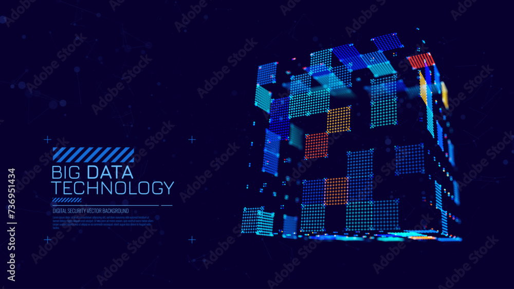 Big Data Storage Technology. Abstract Data Cube Background. Modern Technology Banner. Information Server. Data Science Computer Science Algorithms Vector Illustration.