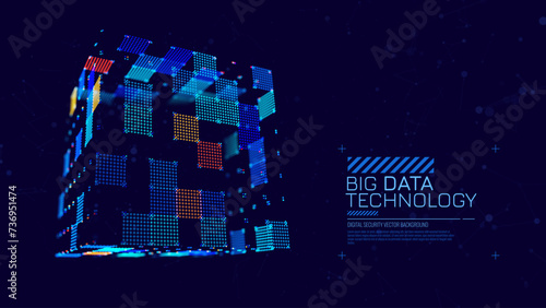 Big Data Storage Technology. Abstract Data Cube Background. Modern Technology Banner. Information Server. Data Science Computer Science Algorithms Vector Illustration.