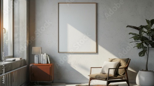 Mockup poster frame close up on wall, 3d render. Generative Ai