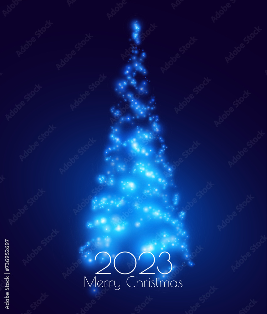 Blue Christmas Tree Glitter Particles Isolated on Dark Background. New Year Sparkling Lights. Special Event, Luxury Card, Rich Style. Vector Illustration. Blue Christmas Tree Glitter Particles Isolated on Dark Background. New Year Sparkling Lights. Special Event, Luxury Card, Rich Style. Vector Illustration.
