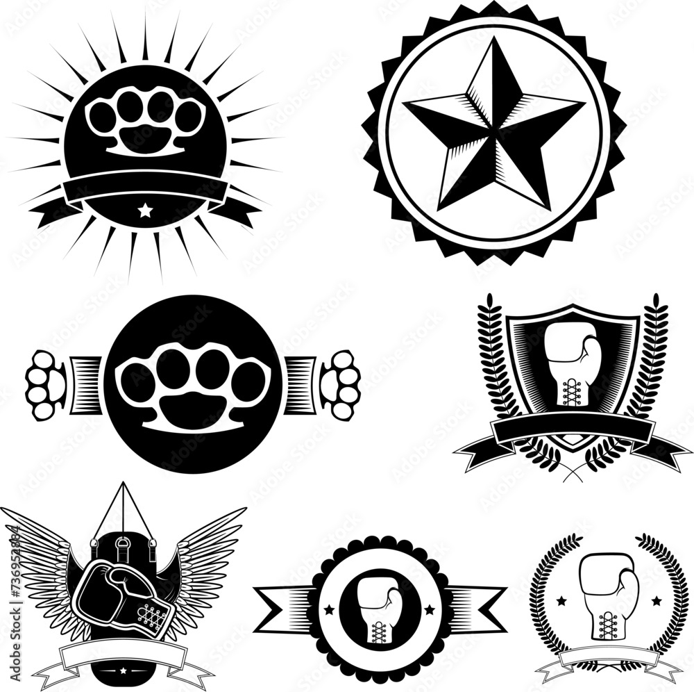 Boxing club emblems, the club of mixed martial arts. A set of vector elements for design