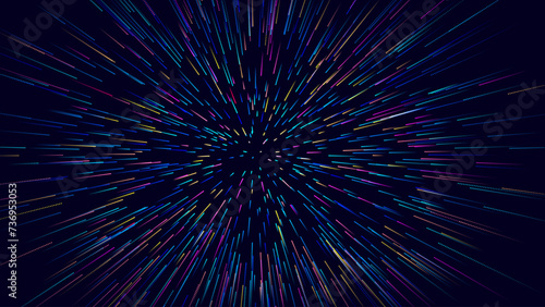 Abstract Circular Geometric Background. Starburst Dynamic Lines Rays. Science Fiction Space Travel, Hyper Warp, Teleport, Hyper Speed of Light Jump Effect Concept. Speed Lines Vector Illustration.