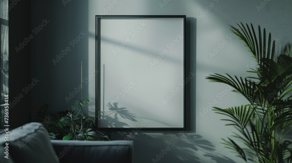 Mockup poster frame close up on wall, 3d render. Generative Ai Mockup poster frame close up on wall, 3d render. Generative Ai