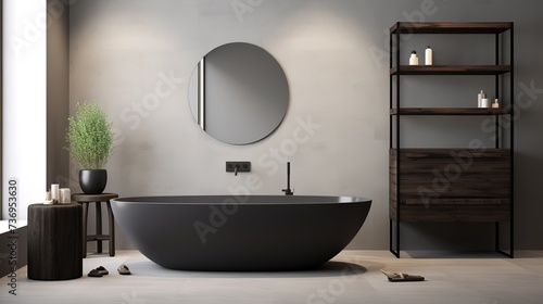 bathroom room ideas, including bathtub, glass, towels, shower, shelf table which are simple and minimalist but still give the impression of being clean and elegant. © candra