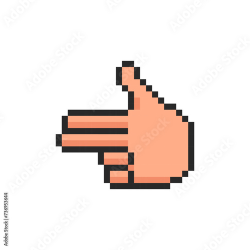 Pixel hand, hand gesture in the form of a pistol symbol.