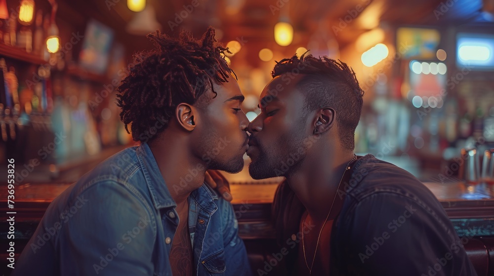lgbt couple of men different nationalities hugging and kissing. Same-sex love lgbt couple of men different nationalities hugging and kissing. Same-sex love