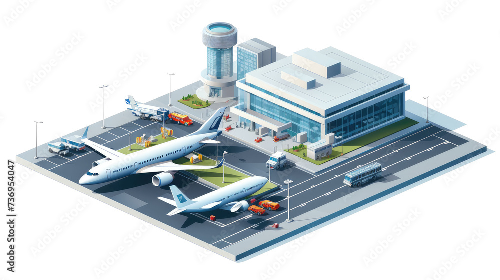 Isometric view airport on transparent background Isometric view airport on transparent background
