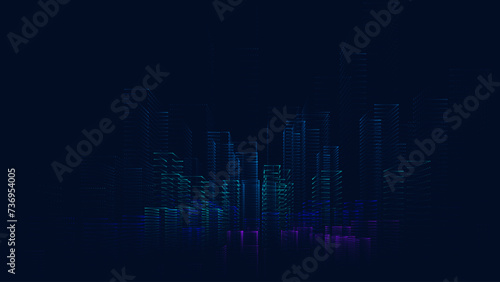 Digital City Scape Particles. Holographic HUD City Design Element. Virtual Reality VR Abstact Data Vector Illustration