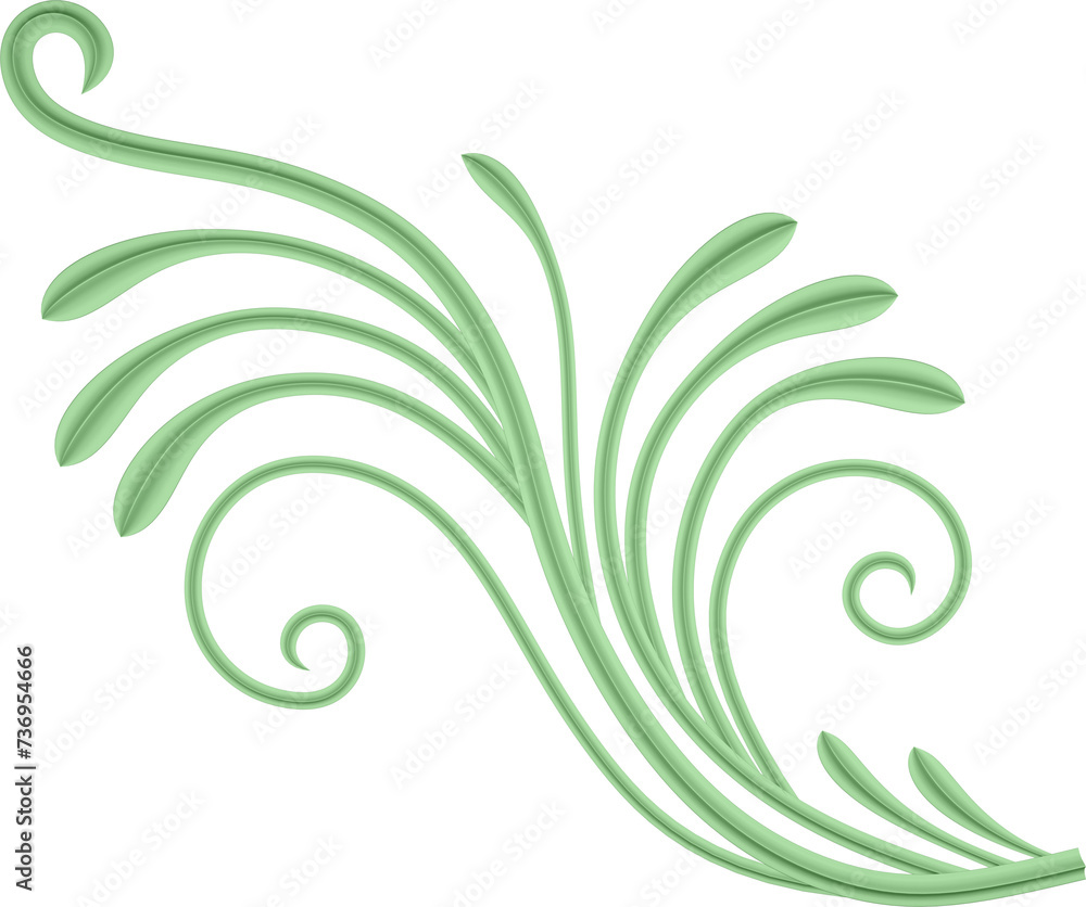 3D illustration rendering of a bending branch with leaves of different sizes on a transparent background 3D illustration rendering of a bending branch with leaves of different sizes on a transparent background