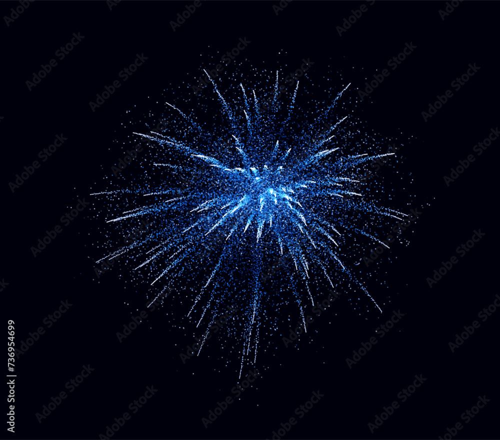 Blue Vector Firework. New Year Christmas Celebration Background. Firework Particles Light Effect isolated on Transparent Dark Background. Vector Illustration. Blue Vector Firework. New Year Christmas Celebration Background. Firework Particles Light Effect isolated on Transparent Dark Background. Vector Illustration.