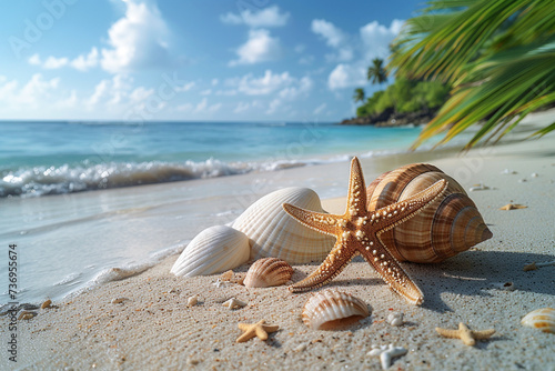 Starfish and Seashells on a Sunny Beach With Crystal Clear Waters