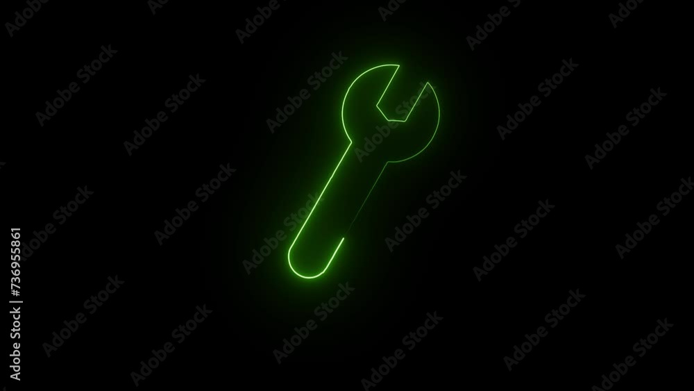 Wrench and gear icon isolated on black background. Glowing neon line Wrench icon isolated on black background. Spanner icon. Wrench and gear icon isolated on black background. Glowing neon line Wrench icon isolated on black background. Spanner icon.