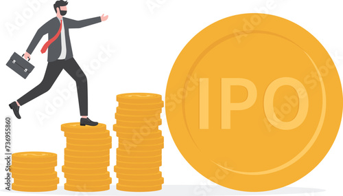 businessman with Initial Public Offering IPO concept, Growing Stock Market shares, Bull with Stock Market Price

