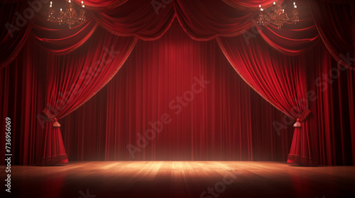 Theater stage and red curtains with show spotlight