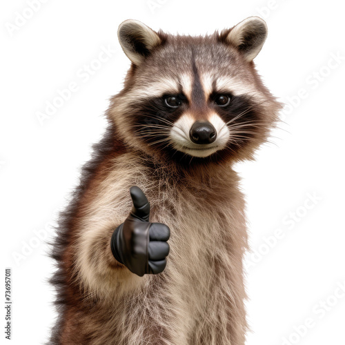 raccoon gives a cool thumbs up on transparent background PNG