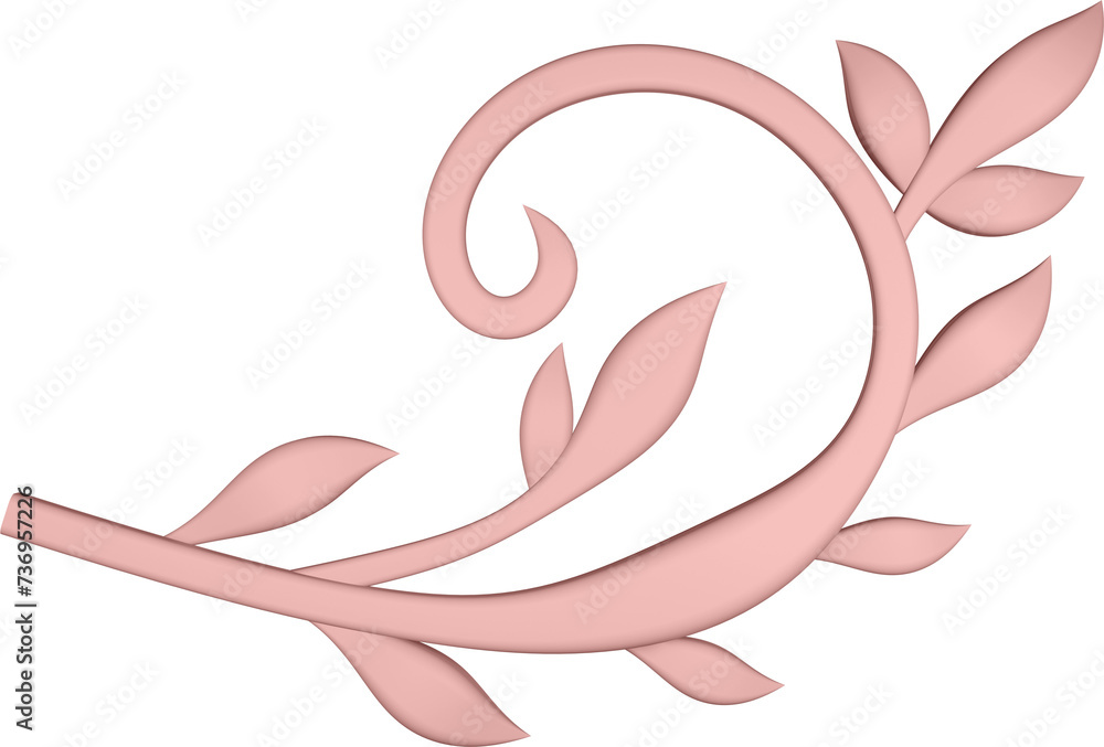 3D illustration rendering of a branch with leaves on a transparent background