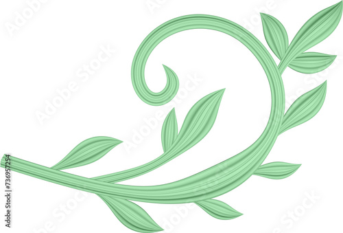 3D illustration rendering of a branch with leaves on a transparent background