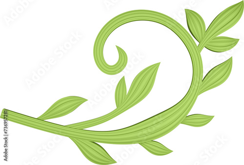 3D illustration rendering of a branch with leaves on a transparent background