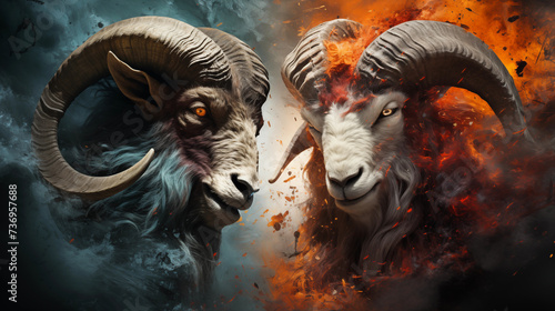 illustration abstract goats conflict fighting concept background photo