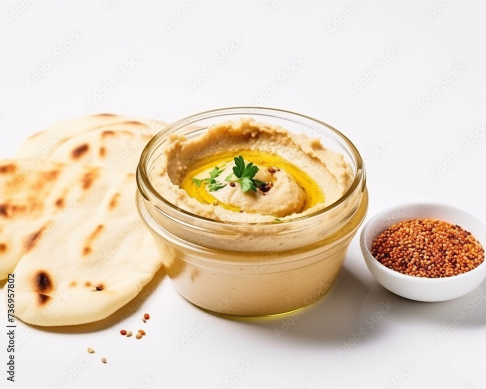 Hummus with flatbread and cardamom. close-up. natural background. Hummus with flatbread and cardamom. close-up. natural background.