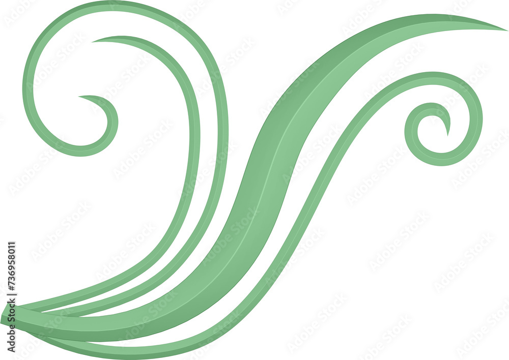 3D illustration rendering of a bending branch with leaves on a transparent background 3D illustration rendering of a bending branch with leaves on a transparent background