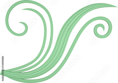 3D illustration rendering of a bending branch with leaves on a transparent background