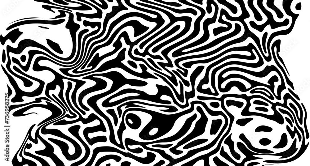 Glitched distorted op art pattern. Abstract black and white geometric background with curved lines. Glitched distorted op art pattern. Abstract black and white geometric background with curved lines.