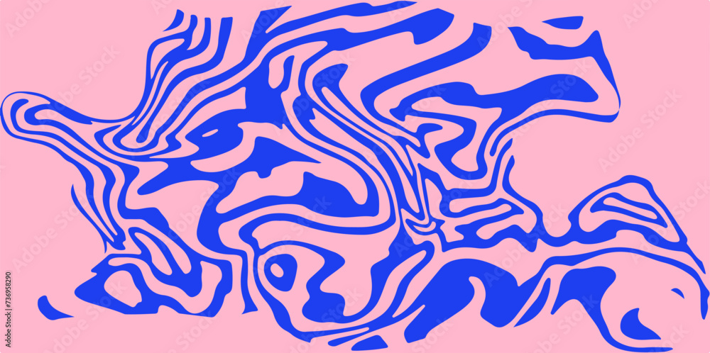 Abstract trippy pink and blue psychedelic background with melting and distorting lines.