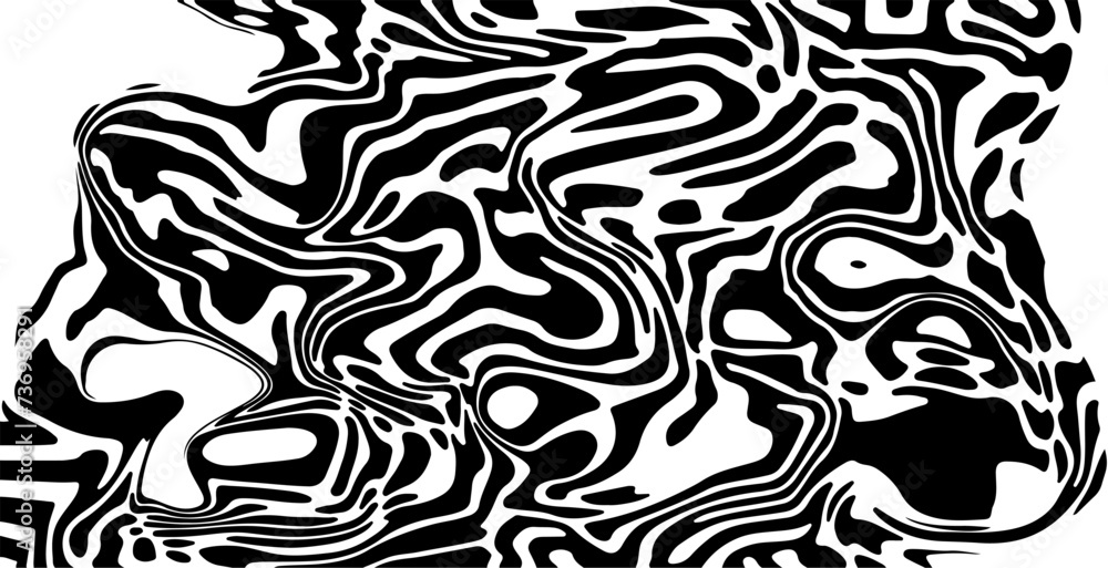 Glitched distorted op art pattern. Abstract black and white geometric background with curved lines. Glitched distorted op art pattern. Abstract black and white geometric background with curved lines.