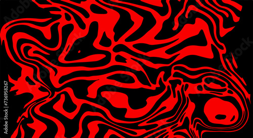 Abstract trippy red and black psychedelic background with melting and distorting lines resembling meat texture.