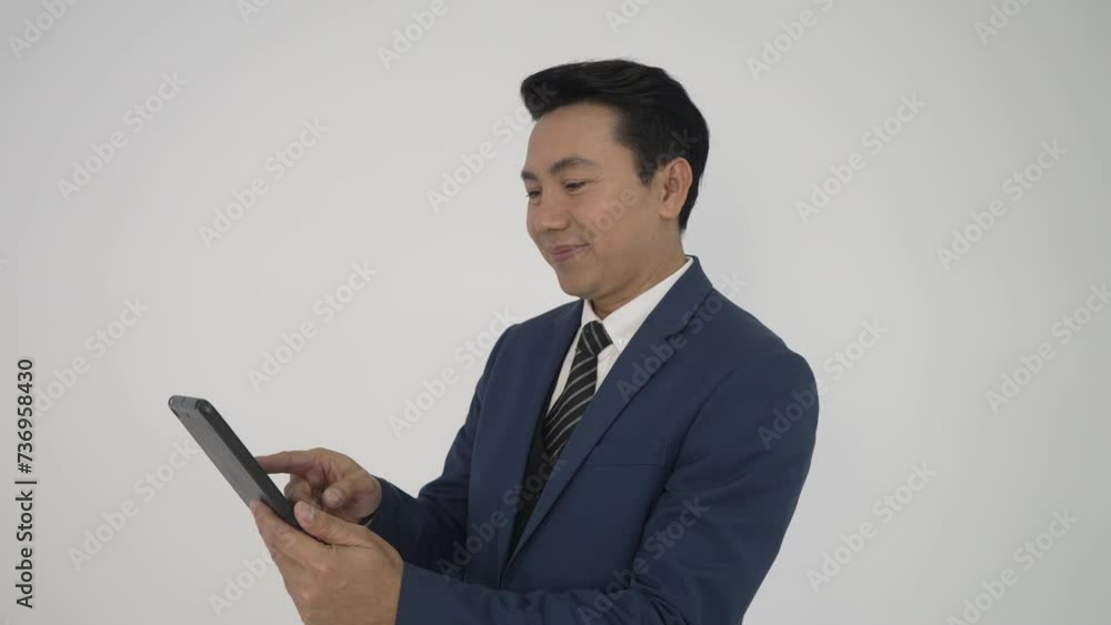 White collar worker show positive emotion on white background. White collar worker show positive emotion on white background.