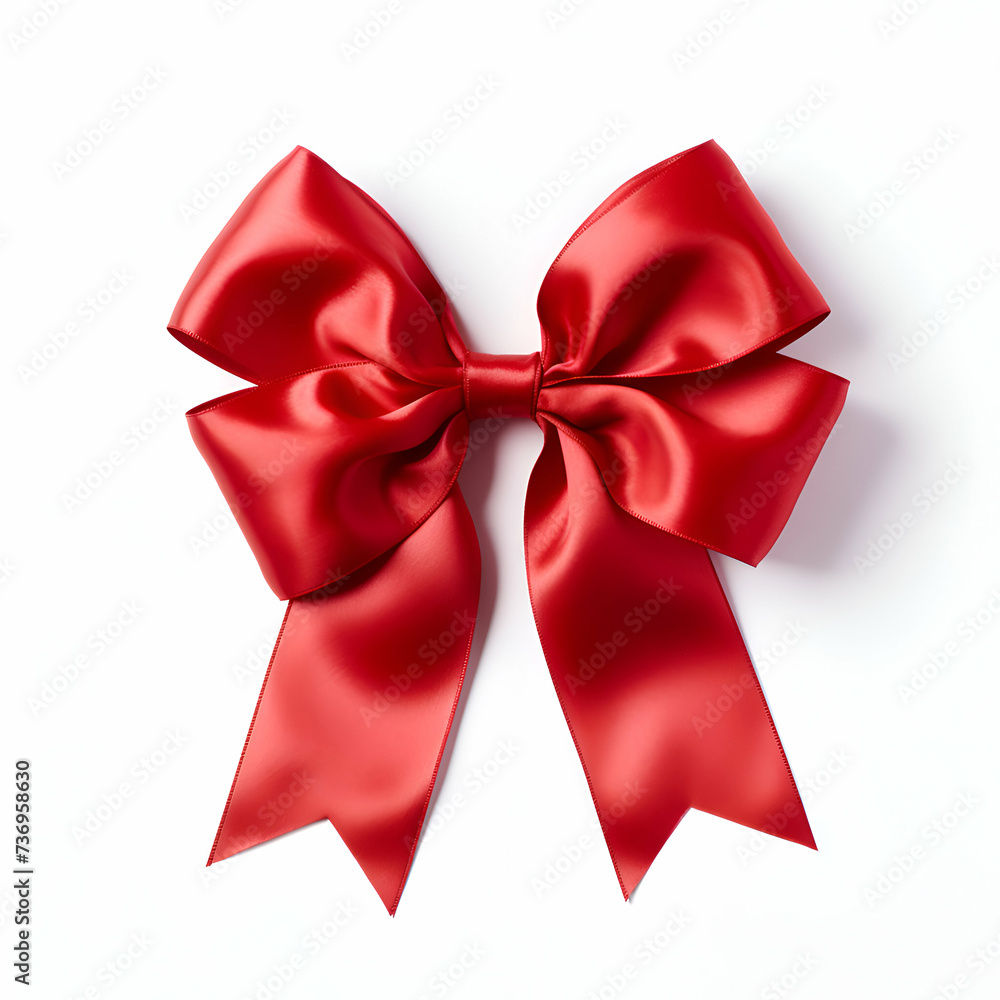 Red satin bow isolated on white background. 3d illustration.