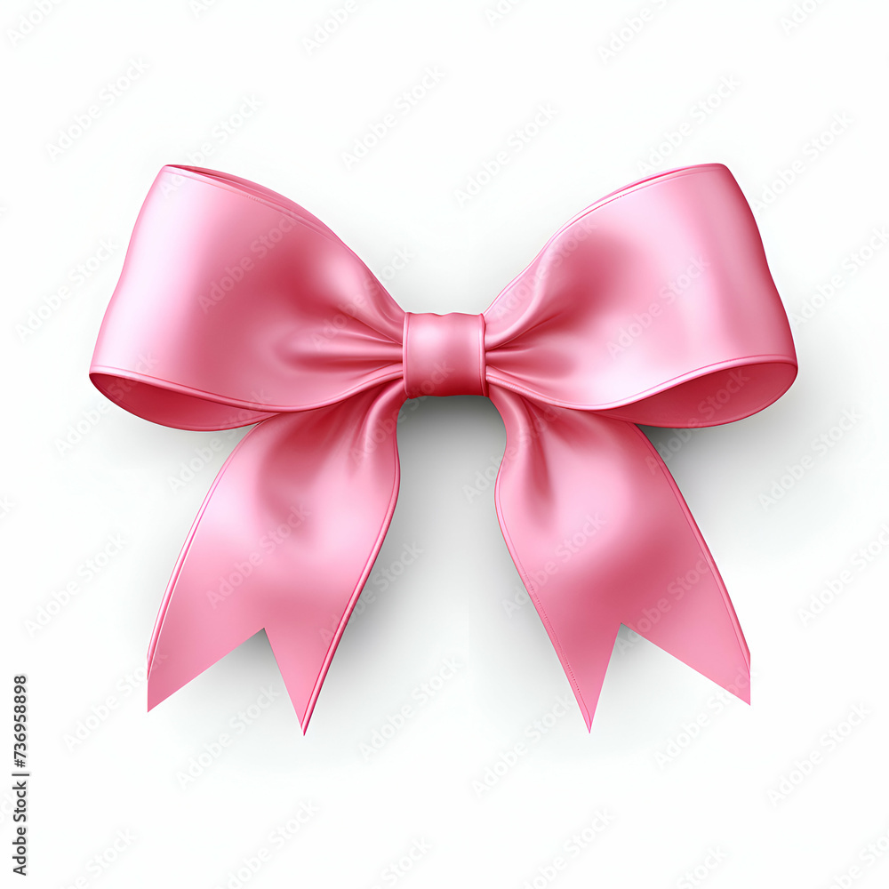 Pink satin bow isolated on white background. 3d illustration.