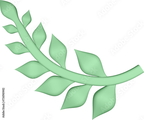 3D illustration of filigree floral ornament with leaves on transparent background