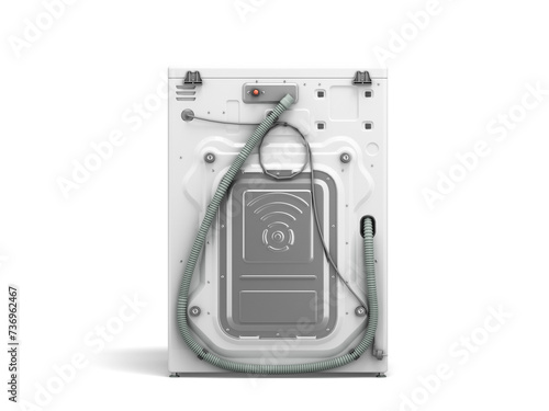 new modern washing machine back view 3d render on white