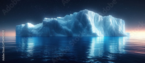 Digital Antarctic iceberg in the ocean in futuristic polygonal photo