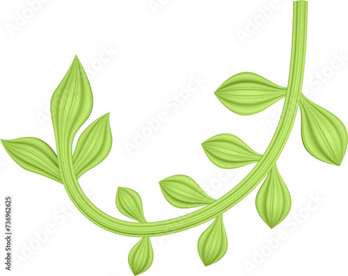 3D illustration of filigree floral ornament with leaves on transparent background
