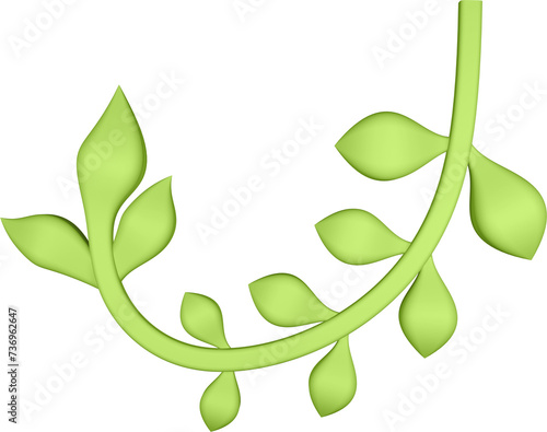 3D illustration of filigree floral ornament with leaves on transparent background