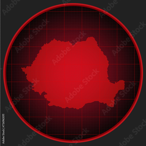 Vector map Romania on the radar screen