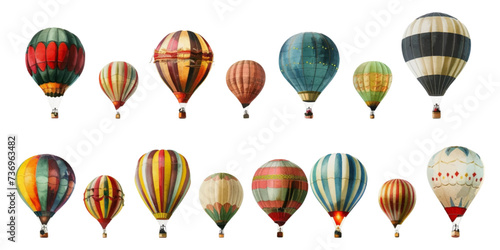 Set of hot air balloons on white background.
