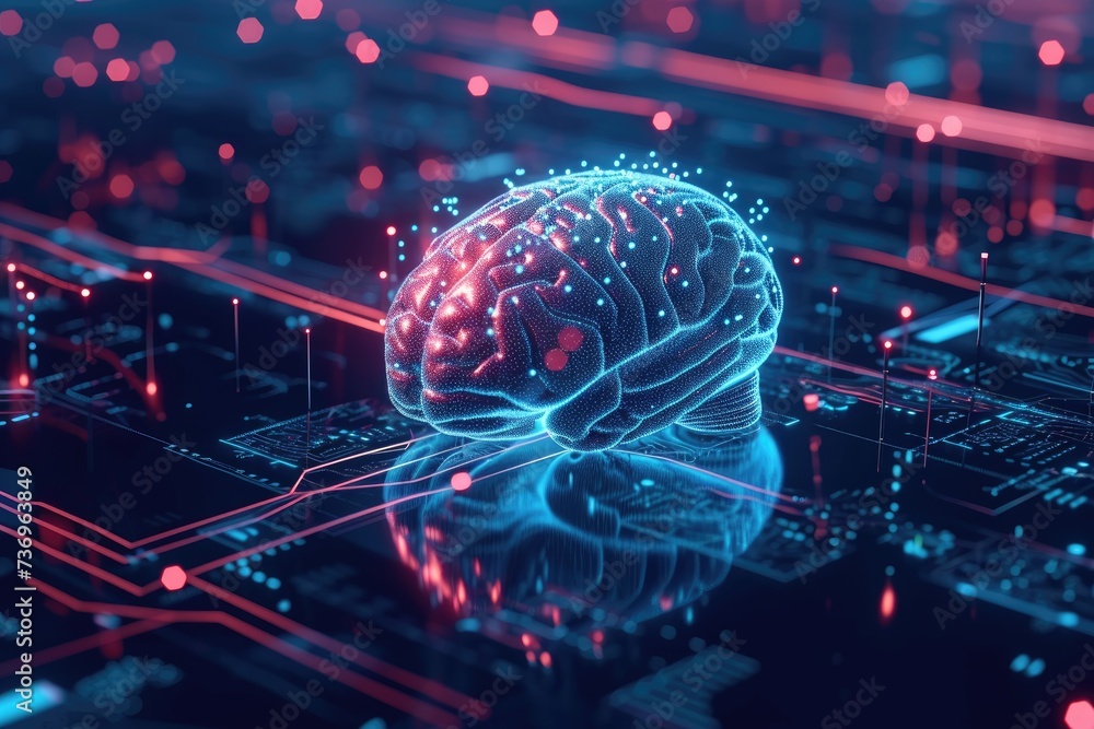 Neural circuit and electronic cyber brain in a quantum computing system, artificial intelligence technology, biotechnology and machine learning concept Neural circuit and electronic cyber brain in a quantum computing system, artificial intelligence technology, biotechnology and machine learning concept