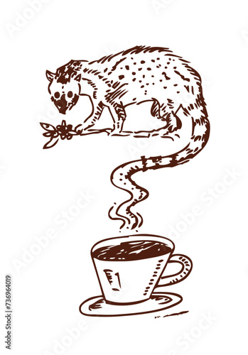 Civet coffee or Kopi Luwak sketched concept. Editable Clip Art.