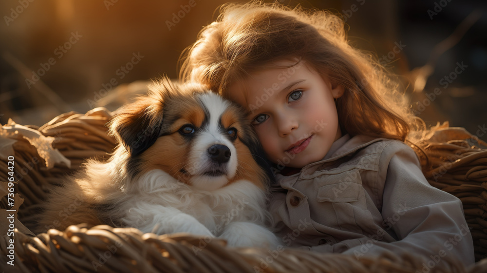 Friendship between sweet puppy and child - portrait of cute and child with deep love | Generative AI Friendship between sweet puppy and child - portrait of cute and child with deep love | Generative AI
