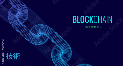 Blockchain Link Sign. 3D Chain Link Grid. Two Torus. Block Chain Crypto Currency. Hyperlink. 3D Wireframe Grid. Modern NFT Tech Art Vector Illustration.
