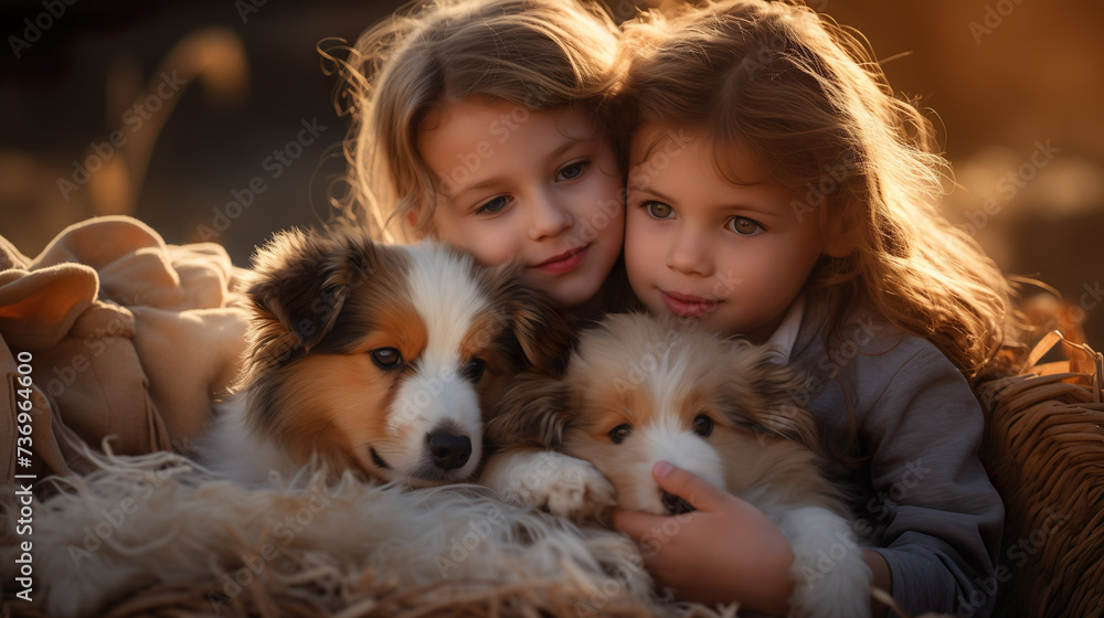 Friendship between sweet puppy and child - portrait of cute and child with deep love | Generative AI Friendship between sweet puppy and child - portrait of cute and child with deep love | Generative AI