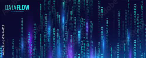 Abstract Matrix Technology Background. Binary Computer Code. Programming, Coding, Hacker Concept. Binary Numbers 0 and 1 Flying. Vector Background Illustration.